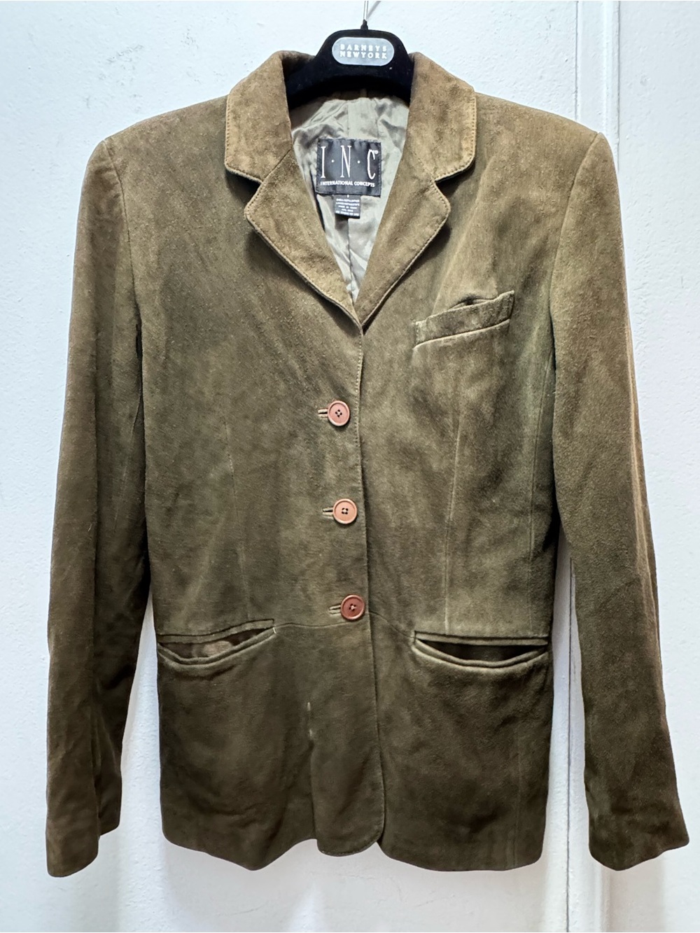 2000s Y2K INC International Concepts Women's Olive Suede Blazer Jacket